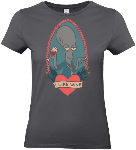Wine O'Clock with Roger - Roger, American Dad, animated series, comedy, alien, wine, fan art, t-shirt design, art print, pop culture, geek art, sarcastic, retro, tattoo style, adult cartoon, humor, funny - Standard T-Shirt (Frauen)