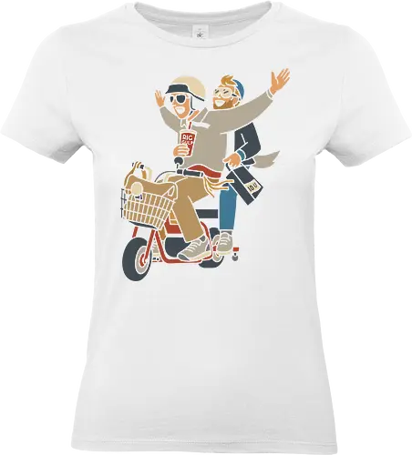 On a Moped for a Good Time - Moped, adventure, friends, fun, Big Gulp, retro, stylish, unique art, cool, art print, t-shirt design, urban adventure, hipster, minimalist, funny, pop culture - Standard T-Shirt (Frauen)
