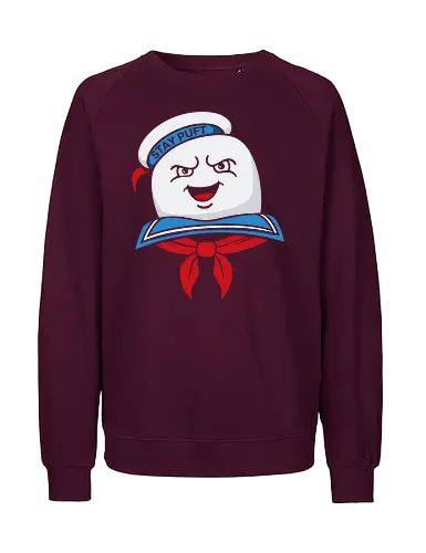 Marshmallow Man Grin - Stay Puft, Marshmallow Man, Ghost, 80s movie, classic movie, fan art, t-shirt design, art print, pop culture, geek art, horror-comedy, retro, spooky, nostalgic, marshmallow, cinema - Fairtrade Sweatshirt