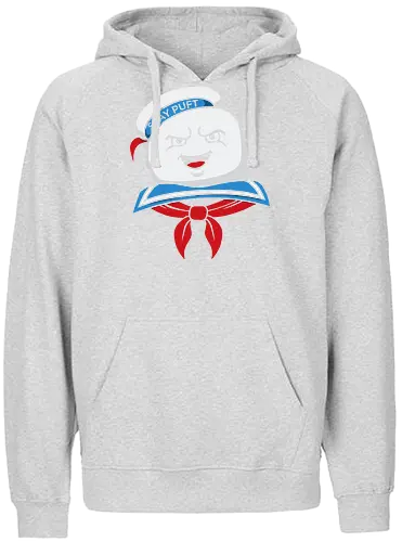 Marshmallow Man Grin - Stay Puft, Marshmallow Man, Ghost, 80s movie, classic movie, fan art, t-shirt design, art print, pop culture, geek art, horror-comedy, retro, spooky, nostalgic, marshmallow, cinema - Fairtrade Hoodie