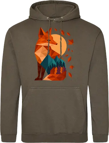 Geometric Fox Under Autumn Moon
