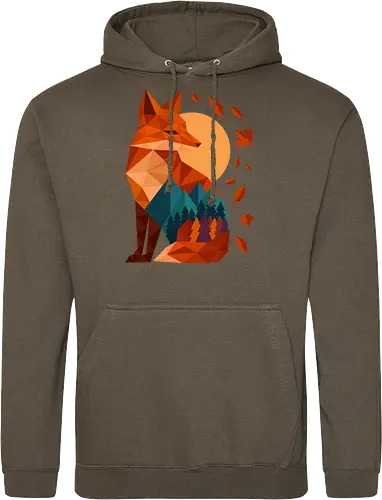 Geometric Fox Under Autumn Moon - fall, abstract, autumn, autumn leaves, autumn season, colorful, fall vibes, fox, geometric, lanscape, moon, mountain, nature, travel, outdoors - Standard Hoodie