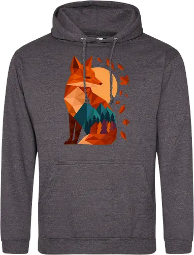 Geometric Fox Under Autumn Moon