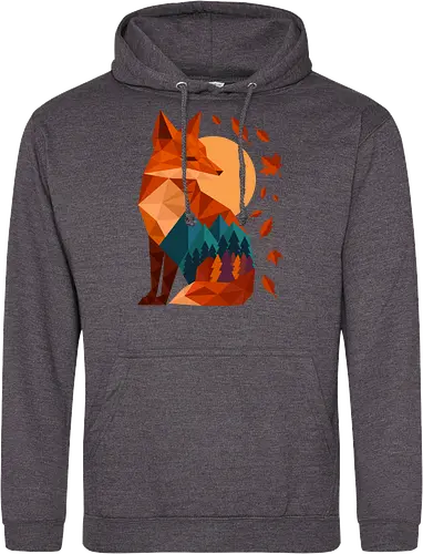 Geometric Fox Under Autumn Moon - fall, abstract, autumn, autumn leaves, autumn season, colorful, fall vibes, fox, geometric, lanscape, moon, mountain, nature, travel, outdoors - Standard Hoodie