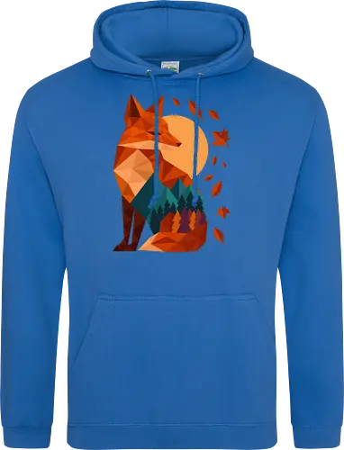 Geometric Fox Under Autumn Moon - fall, abstract, autumn, autumn leaves, autumn season, colorful, fall vibes, fox, geometric, lanscape, moon, mountain, nature, travel, outdoors - Standard Hoodie
