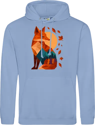 Geometric Fox Under Autumn Moon - fall, abstract, autumn, autumn leaves, autumn season, colorful, fall vibes, fox, geometric, lanscape, moon, mountain, nature, travel, outdoors - Standard Hoodie