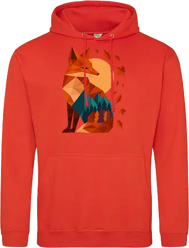 Geometric Fox Under Autumn Moon