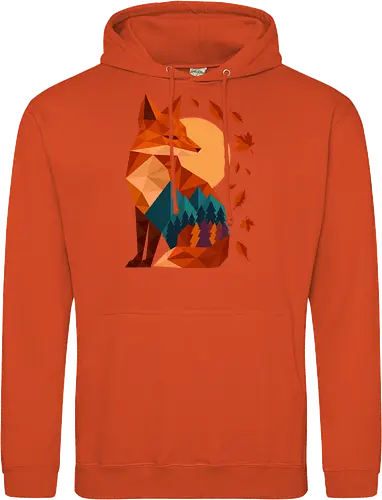 Geometric Fox Under Autumn Moon - fall, abstract, autumn, autumn leaves, autumn season, colorful, fall vibes, fox, geometric, lanscape, moon, mountain, nature, travel, outdoors - Standard Hoodie