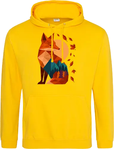 Geometric Fox Under Autumn Moon - fall, abstract, autumn, autumn leaves, autumn season, colorful, fall vibes, fox, geometric, lanscape, moon, mountain, nature, travel, outdoors - Standard Hoodie