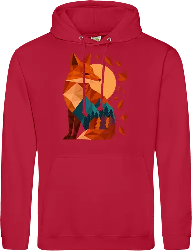 Geometric Fox Under Autumn Moon - fall, abstract, autumn, autumn leaves, autumn season, colorful, fall vibes, fox, geometric, lanscape, moon, mountain, nature, travel, outdoors - Standard Hoodie