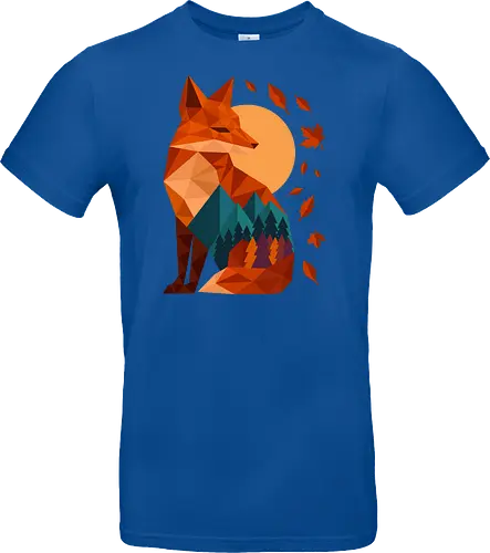 Geometric Fox Under Autumn Moon - fall, abstract, autumn, autumn leaves, autumn season, colorful, fall vibes, fox, geometric, lanscape, moon, mountain, nature, travel, outdoors - Standard T-Shirt