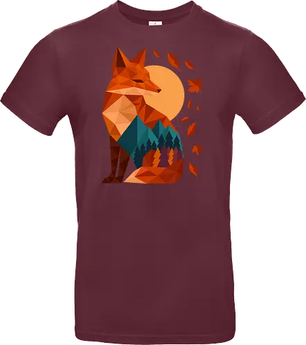 Geometric Fox Under Autumn Moon - fall, abstract, autumn, autumn leaves, autumn season, colorful, fall vibes, fox, geometric, lanscape, moon, mountain, nature, travel, outdoors - Standard T-Shirt