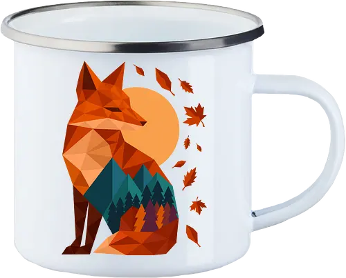 Geometric Fox Under Autumn Moon - fall, abstract, autumn, autumn leaves, autumn season, colorful, fall vibes, fox, geometric, lanscape, moon, mountain, nature, travel, outdoors - Emailletasse