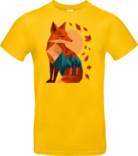 Geometric Fox Under Autumn Moon - fall, abstract, autumn, autumn leaves, autumn season, colorful, fall vibes, fox, geometric, lanscape, moon, mountain, nature, travel, outdoors - Standard T-Shirt