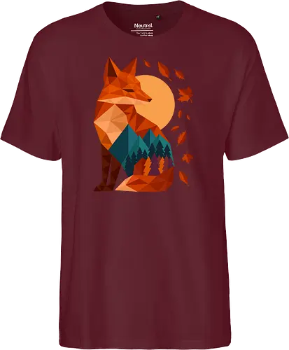 Geometric Fox Under Autumn Moon - fall, abstract, autumn, autumn leaves, autumn season, colorful, fall vibes, fox, geometric, lanscape, moon, mountain, nature, travel, outdoors - Fairtrade T-Shirt
