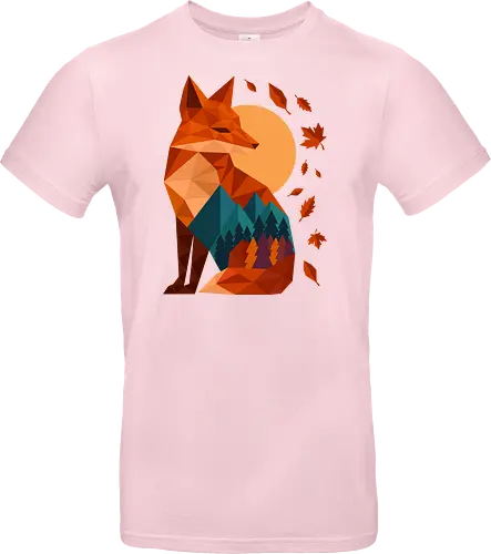 Geometric Fox Under Autumn Moon - fall, abstract, autumn, autumn leaves, autumn season, colorful, fall vibes, fox, geometric, lanscape, moon, mountain, nature, travel, outdoors - Standard T-Shirt
