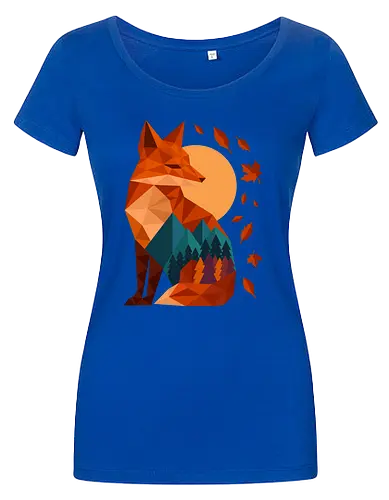 Geometric Fox Under Autumn Moon - fall, abstract, autumn, autumn leaves, autumn season, colorful, fall vibes, fox, geometric, lanscape, moon, mountain, nature, travel, outdoors - Damen T-Shirt