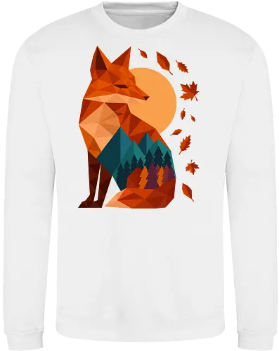 Geometric Fox Under Autumn Moon - fall, abstract, autumn, autumn leaves, autumn season, colorful, fall vibes, fox, geometric, lanscape, moon, mountain, nature, travel, outdoors - Sweatshirt