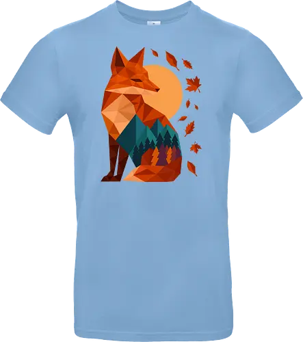 Geometric Fox Under Autumn Moon