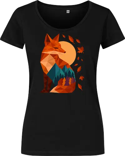 Geometric Fox Under Autumn Moon - fall, abstract, autumn, autumn leaves, autumn season, colorful, fall vibes, fox, geometric, lanscape, moon, mountain, nature, travel, outdoors - Damen T-Shirt