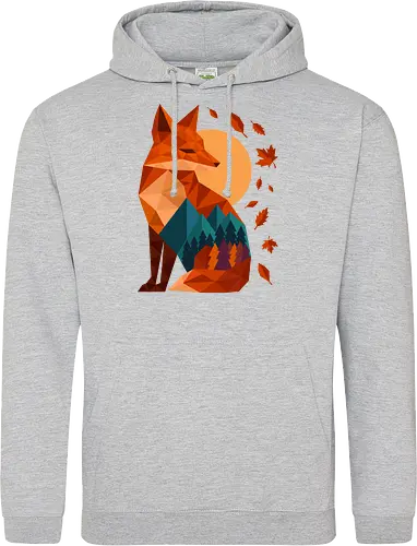 Geometric Fox Under Autumn Moon - fall, abstract, autumn, autumn leaves, autumn season, colorful, fall vibes, fox, geometric, lanscape, moon, mountain, nature, travel, outdoors - Standard Hoodie