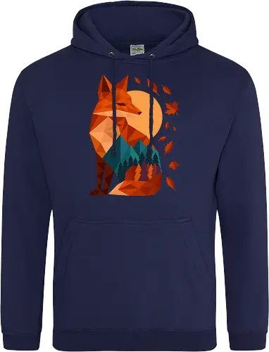 Geometric Fox Under Autumn Moon