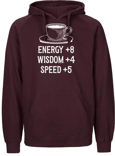 Coffe Stats - Kaffee, Koffein, Essen, trinken, Heißgetränk, Stats, Gaming, Gamer, Nerd, Geeek, TTRPG, Rollenspiel, Pen & Paper, D20, Level UP, Pen and Paper, Programmierer, IT - Fairtrade Hoodie