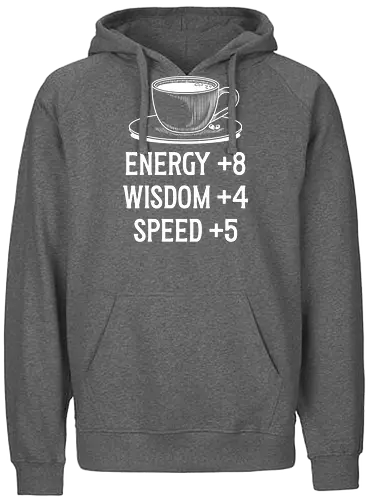 Coffe Stats - Kaffee, Koffein, Essen, trinken, Heißgetränk, Stats, Gaming, Gamer, Nerd, Geeek, TTRPG, Rollenspiel, Pen & Paper, D20, Level UP, Pen and Paper, Programmierer, IT - Fairtrade Hoodie