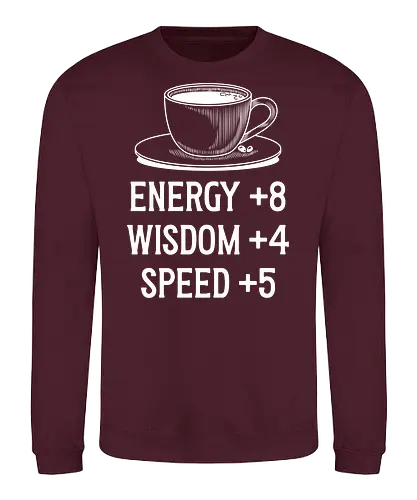 Coffe Stats - Kaffee, Koffein, Essen, trinken, Heißgetränk, Stats, Gaming, Gamer, Nerd, Geeek, TTRPG, Rollenspiel, Pen & Paper, D20, Level UP, Pen and Paper, Programmierer, IT - Sweatshirt