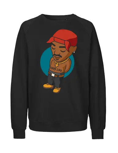 Chibi 2Pac - t-shirt design, art print, pop culture, 90s music, old school hip-hop, Shakur, iconic, geek art, 2Pac, Tupac Shakur, hip-hop, rap, chibi, Thug Life, music legend, fan art - Fairtrade Sweatshirt