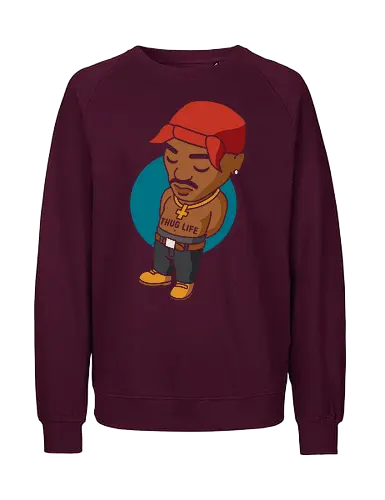 Chibi 2Pac - t-shirt design, art print, pop culture, 90s music, old school hip-hop, Shakur, iconic, geek art, 2Pac, Tupac Shakur, hip-hop, rap, chibi, Thug Life, music legend, fan art - Fairtrade Sweatshirt