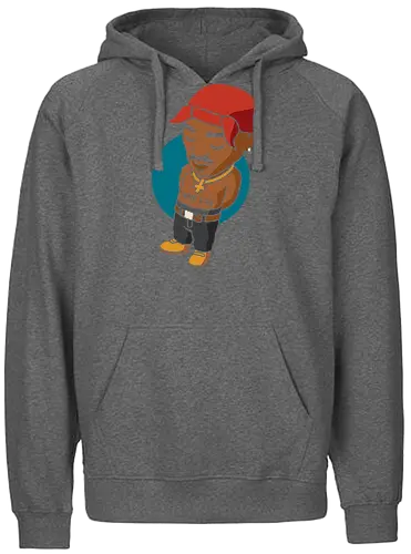 Chibi 2Pac - t-shirt design, art print, pop culture, 90s music, old school hip-hop, Shakur, iconic, geek art, 2Pac, Tupac Shakur, hip-hop, rap, chibi, Thug Life, music legend, fan art - Fairtrade Hoodie