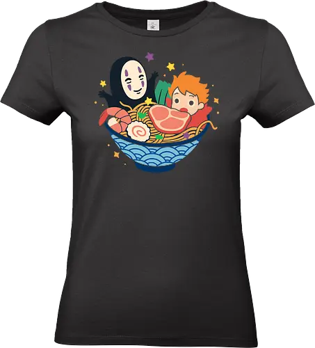 Spirited Ramen Bowl - Spirited Away, Miyazaki, foodie, pop culture, kawaii, famous anime, ramen, anime, manga, art print, t-shirt design, fan art, Japanese food, geek art, whimsical, cute - Standard T-Shirt (Frauen)