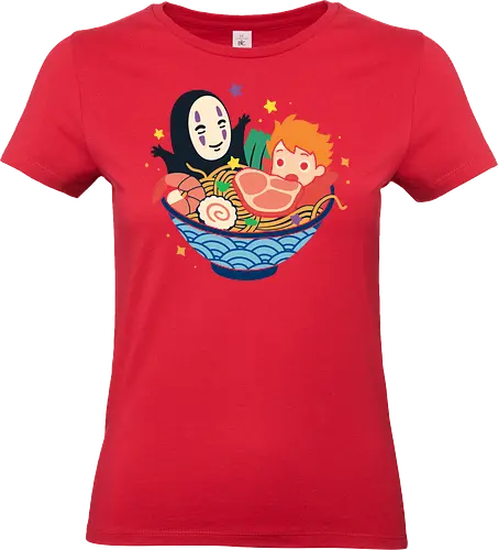 Spirited Ramen Bowl - Spirited Away, Miyazaki, foodie, pop culture, kawaii, famous anime, ramen, anime, manga, art print, t-shirt design, fan art, Japanese food, geek art, whimsical, cute - Standard T-Shirt (Frauen)