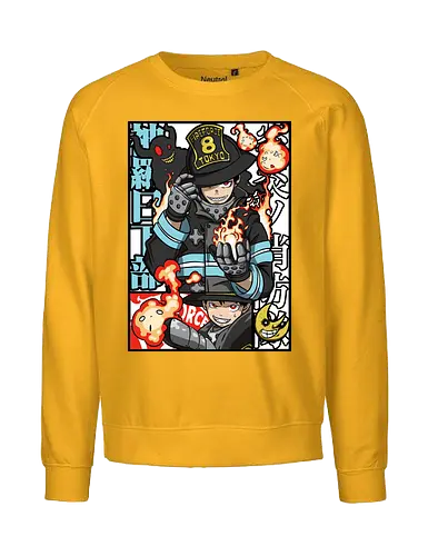  Adolla's Flame - Fire Force, Shinra Kusakabe, anime, manga, Adolla, firefighter, Fire Force Company 8, fan art, t-shirt design, art print, Japanese anime, fire, geek art, devil's footprint, Enen no Shouboutai, Atsushi Ōkubo, cool anime art - Fairtrade Sweatshirt