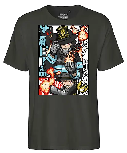  Adolla's Flame - Fire Force, Shinra Kusakabe, anime, manga, Adolla, firefighter, Fire Force Company 8, fan art, t-shirt design, art print, Japanese anime, fire, geek art, devil's footprint, Enen no Shouboutai, Atsushi Ōkubo, cool anime art - Fairtrade T-Shirt