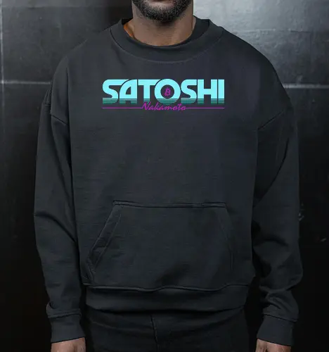 Satoshi Nakamoto in Retro 80s Style for Bitcoin Fans 