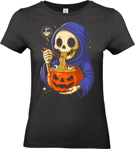 Ramen or Tricks - halloween ramen, spooky noodles, creepy foodie art, ramen reaper, funny halloween art, eyeball soup design, creepy cute ramen, horror foodie, cartoon skull art, noodle halloween, spooky season humor, ramen lover gift, creepy cute illustration, halloween foodie, skull ramen art, funny dark humor art, noodle skull design, horror ramen lover - Standard T-Shirt (Frauen)