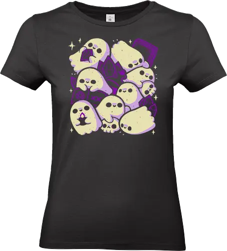 Spooky Cute Ghosts and Witchcraft - occult, doodle, whimsical, xmorfina, witchcraft, ghosts, ghost, spooky cute, creepy cute, witch, crystal, black magic, purple, spellbook, skull - Standard T-Shirt (Frauen)