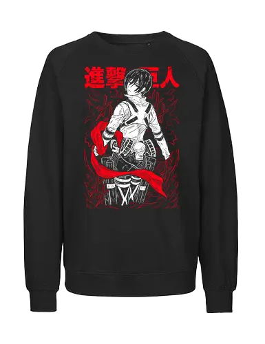 Mikasa Ackerman on Titan - Attack - Kawaii, Anime, Manga, Tokyo, Angry, Japanese Art, Aesthetic, Manga Style, Zylixzen, Aggressive, Gamer, Otaku, Gift, Cool - Fairtrade Sweatshirt