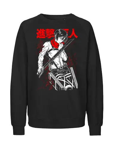 Mikasa Ackerman on Titan - Attack - Kawaii, Anime, Manga, Tokyo, Angry, Japanese Art, Aesthetic, Manga Style, Zylixzen, Aggressive, Gamer, Otaku, Gift, Cool - Fairtrade Sweatshirt