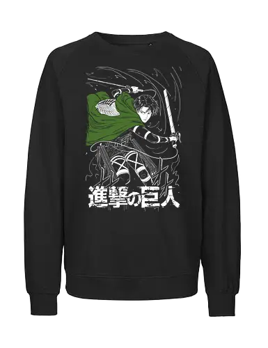 Levi Ackerman on Titan - Attack - Kawaii, Anime, Manga, Tokyo, Angry, Japanese Art, Aesthetic, Manga Style, Zylixzen, Aggressive, Gamer, Otaku, Gift, Cool - Fairtrade Sweatshirt