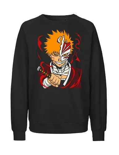  Vasto Lorde's Fury - Ichigo Kurosaki, Bleach, Hollow mask, Vasto Lorde, anime, manga, fan art, t-shirt design, art print, Shonen, Zanpakutō, Shinigami, cool anime art, geek art, Tite Kubo, transformation, inner hollow - Fairtrade Sweatshirt