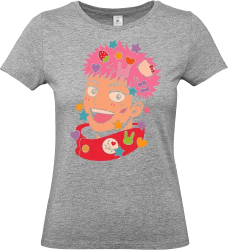  Cute Yuji Itadori - Yuji Itadori, Jujutsu, JJK, anime, manga, kawaii, cute, Harajuku, Cat, fan art, t-shirt design, art print, pink, stars, bunny, pop culture, geek art, Chibi, anime fan gift, funny anime - Standard T-Shirt (Frauen)