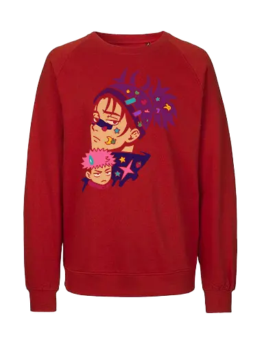 Kawaii Satoru and Sukuna - Satoru Gojo, Sukuna, Jujutsu, JJK, anime, manga, kawaii, cute, Harajuku, pop culture, art print, purple, stickers, chibi, funny anime, geek art, fan art, t-shirt design - Fairtrade Sweatshirt