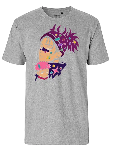 Kawaii Satoru and Sukuna - Satoru Gojo, Sukuna, Jujutsu, JJK, anime, manga, kawaii, cute, Harajuku, pop culture, art print, purple, stickers, chibi, funny anime, geek art, fan art, t-shirt design - Fairtrade T-Shirt