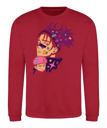 Kawaii Satoru and Sukuna - Satoru Gojo, Sukuna, Jujutsu, JJK, anime, manga, kawaii, cute, Harajuku, pop culture, art print, purple, stickers, chibi, funny anime, geek art, fan art, t-shirt design - Sweatshirt