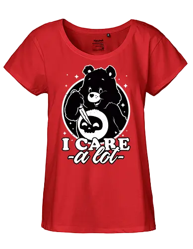 Cute Death Bear - retro, vintage, animation, bear, irony, sarcasm, cute, skull, knife, dark humor, death, killer, serial killer, stars, spooky, scary, halloween, tv show, classic tv show, classic - Fairtrade Girl Shirt