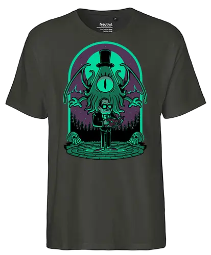 Lovecraft Ritual Falls - Lovecraft, Funny, pentagram, witchcraft, occultism, mythos, cthulhu, Ritual, horror, animation, Forest, Cult, Dark Magic, magical - Fairtrade T-Shirt