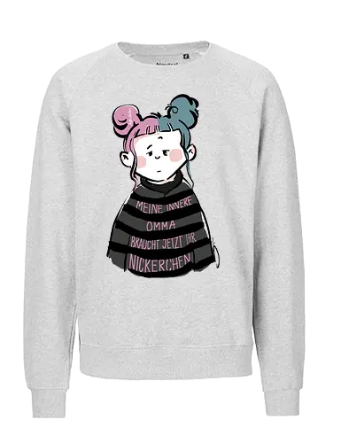 Meine innere Omma - Ringelpullisprüche, Ringeldinger, streifenweise, Spruch, Weisheit, Motivation, Ringelpulli, SprücheShirt, Cartoon, Illustration, Statement, Handgezeichnet, Humor, Selbstironie, Streifenpulli, InneresKind, Innere Omma, Spruchshirt, deutsch - Fairtrade Sweatshirt